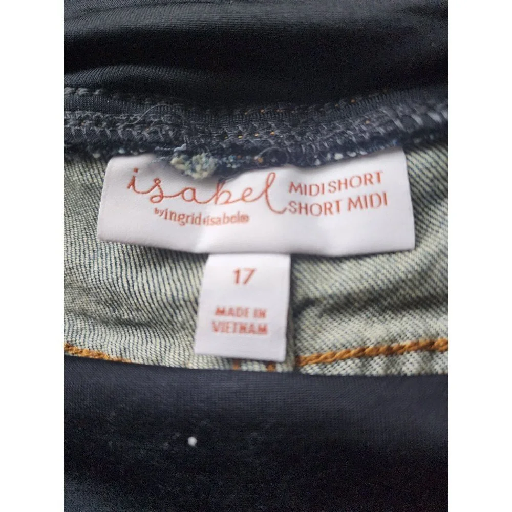 Isabel Maternity Over The Belly Midi Dark Wash Women's Denim Shorts Size 17  NWT